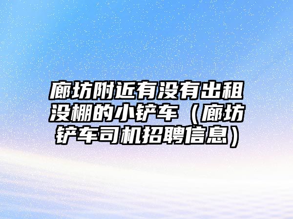 廊坊附近有沒有出租沒棚的小鏟車（廊坊鏟車司機招聘信息）